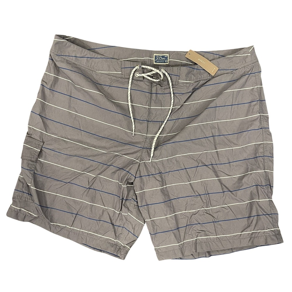 J.Crew Board Shorts Mens 42 Grey Striped Long H9314 Cargo Pocket Swim Trunks
